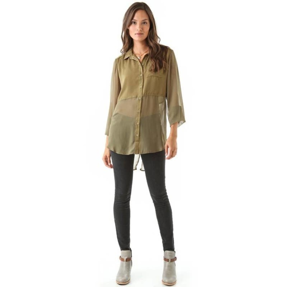 Free People Women's Medium Button Down Shirt Olive